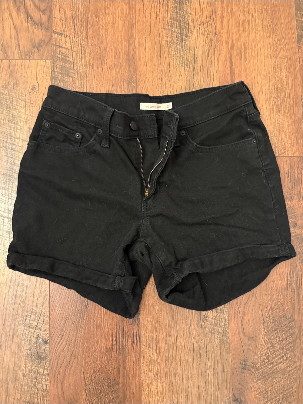 Levi's Black Denim Roll-Cuff Jean Shorts